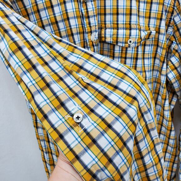 Old Navy Shirt Mens XXL Slim Fit Button Down Collar Poppy Roll Yellow Plaid Top - Picture 9 of 14